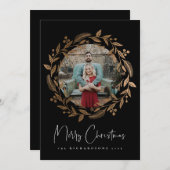 金ゴールドフェイククリスマスリースホリデーフォトカード シーズンカード (正面/裏面)