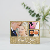 金ゴールドフェイクグリッターありがとう3枚フォトポストカード ポストカード (スタンド正面)