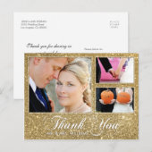 金ゴールドフェイクグリッターありがとう3枚フォトポストカード ポストカード (正面/裏面)