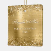 金ゴールドフェイクグリッターおよびブラシ付き金属箔フォト セラミックオーナメント (左)