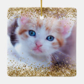 金ゴールドフェイクグリッターおよびブラシ付き金属箔フォト セラミックオーナメント (裏面)