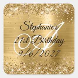 金ゴールドフェイクグリッターとフォイル21歳の誕生日 スクエアシール