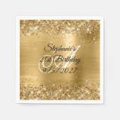 金ゴールドフェイクグリッターとフォイル21歳の誕生日 スタンダードカクテルナプキン (正面)
