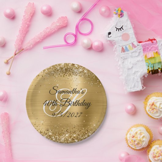 金ゴールドフェイクグリッターとフォイル40歳の誕生日 ペーパープレート (パーティー)