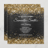 金ゴールドフェイクグリッターとブラックフォイル40歳の誕生日 招待状 (正面/裏面)