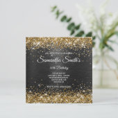 金ゴールドフェイクグリッターとブラックフォイル40歳の誕生日 招待状 (スタンド正面)