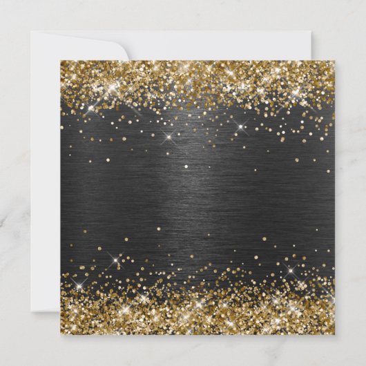 金ゴールドフェイクグリッターとブラックフォイル40歳の誕生日 招待状 (裏面)