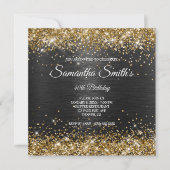 金ゴールドフェイクグリッターとブラックフォイル40歳の誕生日 招待状 (正面)