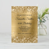 金ゴールドフェイクグリッターと光沢のある箔40歳の誕生日 招待状 (スタンド正面)