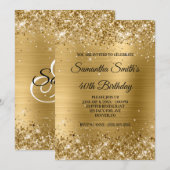 金ゴールドフェイクグリッターと光沢のある箔40歳の誕生日 招待状 (正面/裏面)