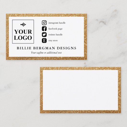 金ゴールドフェイクグリッターのソーシャルメディアアイコンとロゴ 名刺 (正面/裏面)
