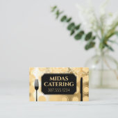 金ゴールドフェイクグリッターの個人シェフケータリング料理 名刺 (スタンド正面)