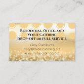 金ゴールドフェイクグリッターの個人シェフケータリング料理 名刺 (裏面)