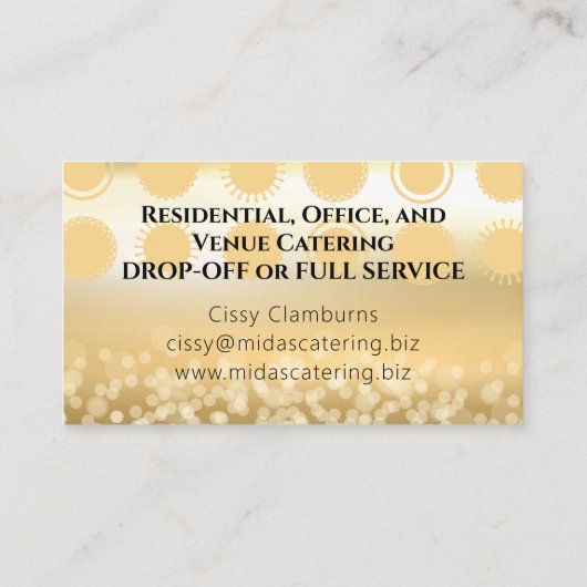金ゴールドフェイクグリッターの個人シェフケータリング料理 名刺 (裏面)