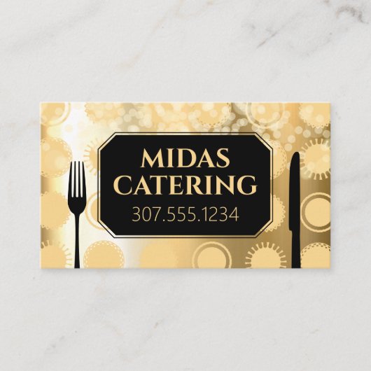 金ゴールドフェイクグリッターの個人シェフケータリング料理 名刺 (正面)