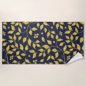 金ゴールドフェイクグリッターの葉模様 ビーチタオル (正面)