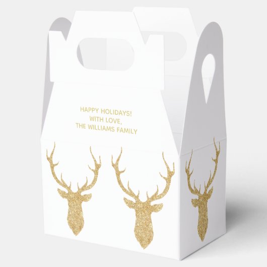 金ゴールドフェイクグリッターの鹿パーソナライズされた フェイバーボックス (オープン)
