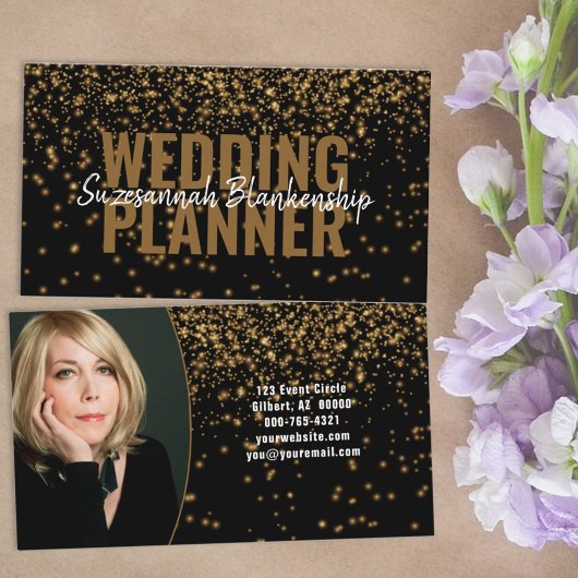 金ゴールドフェイクグリッターオーバー黒カスタム色写真 名刺