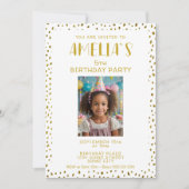 金ゴールドフェイクグリッターキッズガールフォト誕生日 招待状 (正面)