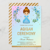 金ゴールドフェイクグリッターキュートブループリンセスアキカ 招待状 (正面/裏面)