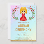 金ゴールドフェイクグリッターキュート赤プリンセスアキカ 招待状 (正面)