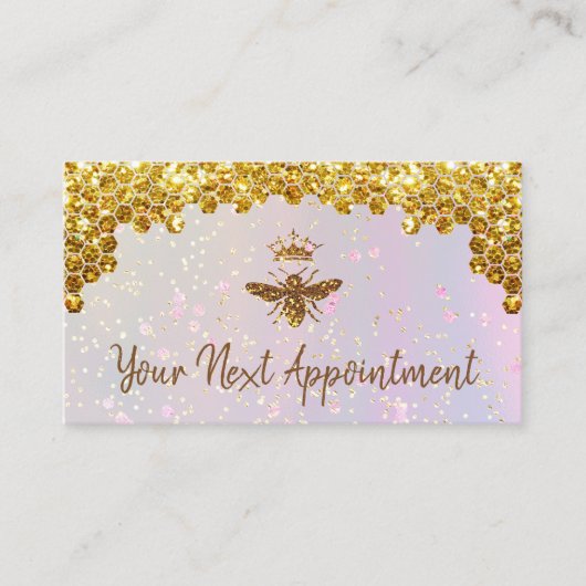 金ゴールドフェイクグリッタークイーンビーアポイントメントカード 名刺 (正面)