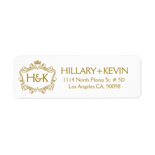 金ゴールドフェイクグリッタークラウン&フローラフレーム ラベル (正面)