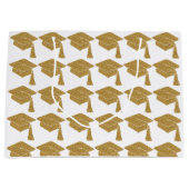 金ゴールドフェイクグリッターグラッドキャップ卒業 ラージペーパーバッグ (正面)