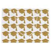 金ゴールドフェイクグリッターグラッドキャップ卒業 ラージペーパーバッグ (裏面)