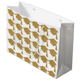 金ゴールドフェイクグリッターグラッドキャップ卒業 ラージペーパーバッグ