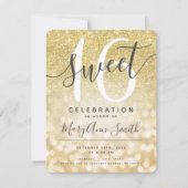 金ゴールドフェイクグリッターグラムライトスイート16th 招待状 (正面)