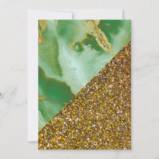 金ゴールドフェイクグリッターグリーンマーブルムスリム結婚ズ 招待状 (裏面)