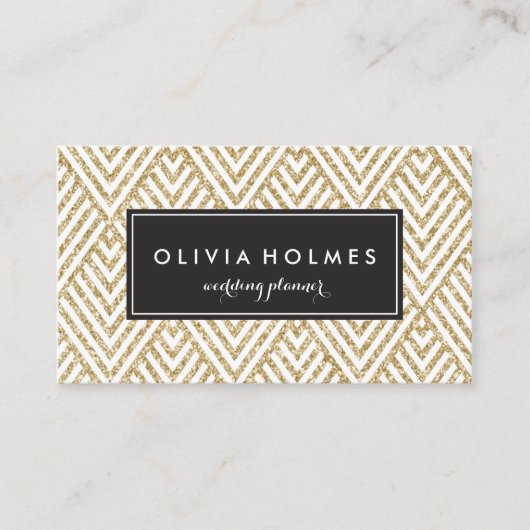 金ゴールドフェイクグリッターシボロンパターン名刺 名刺 (正面)