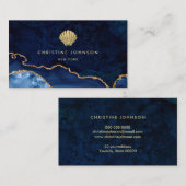 金ゴールドフェイクグリッターシーシェルオンブルー 名刺 (正面/裏面)