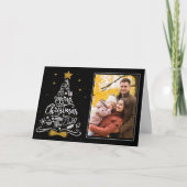 金ゴールドフェイクグリッタースタータイポグラフィクリスマスフォト カード (正面)