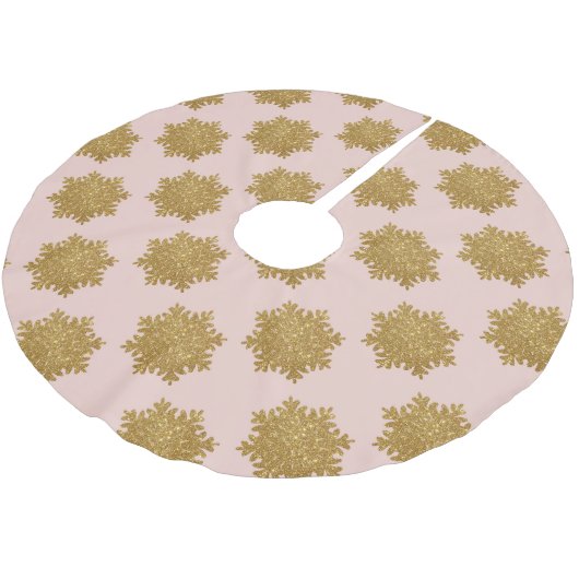 金ゴールドフェイクグリッタースノーフレーク模様ピンク ブラッシュドポリエステルツリースカート (アングル)