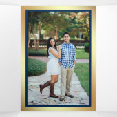 金ゴールドフェイクグリッタースパークルフローラネイビーブルー結婚ズ 三つ折り招待状 (内部中)