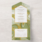 金ゴールドフェイクグリッターセージグリーンマーブル結婚ズ オールインワン招待状 (内側)