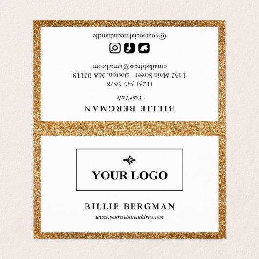 金ゴールドフェイクグリッターソーシャルメディアのロゴと写真 名刺 (外部フラット)