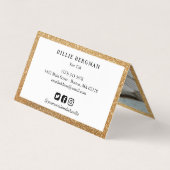 金ゴールドフェイクグリッターソーシャルメディアのロゴと写真 名刺 (裏面)