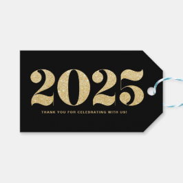 金ゴールドフェイクグリッタータイポグラフィハッピーニューイヤーブラック ギフトタグ