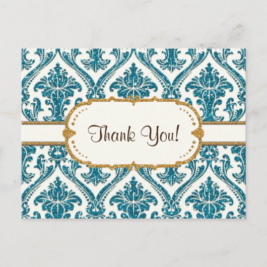 金ゴールドフェイクグリッターダマスク花文様文具 ポストカード (正面)