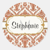 金ゴールドフェイクグリッターダマスク花文様文具 ラウンドシール (正面)