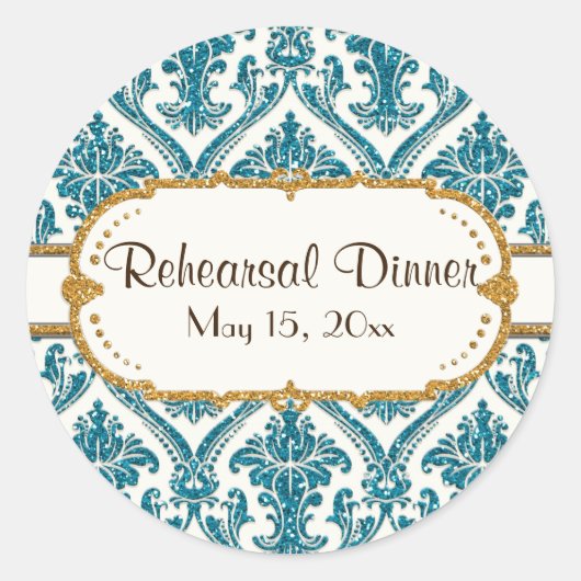 金ゴールドフェイクグリッターダマスク花文様文具 ラウンドシール (正面)