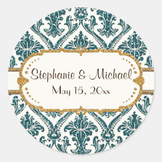 金ゴールドフェイクグリッターダマスク花文様文具 ラウンドシール (正面)