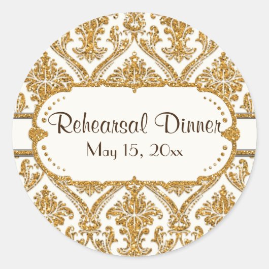 金ゴールドフェイクグリッターダマスク花文様文具 ラウンドシール (正面)