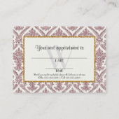 金ゴールドフェイクグリッターダマスク花柄ビジネス 予約カード (裏面)