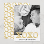 金ゴールドフェイクグリッターチモダンックXOXOバレンタイン写真 シーズンカード (正面/裏面)