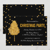 金ゴールドフェイクグリッターツリーモダンクリスマスパーティー 招待状 (正面/裏面)