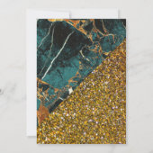 金ゴールドフェイクグリッターティール（緑がかった色）グリーンマーブルムスリム結婚ズ 招待状 (裏面)